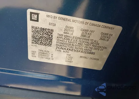 2019 Chevrolet Equinox Lt from USA, damaged, VIN 2GNAXKEV1K6115885